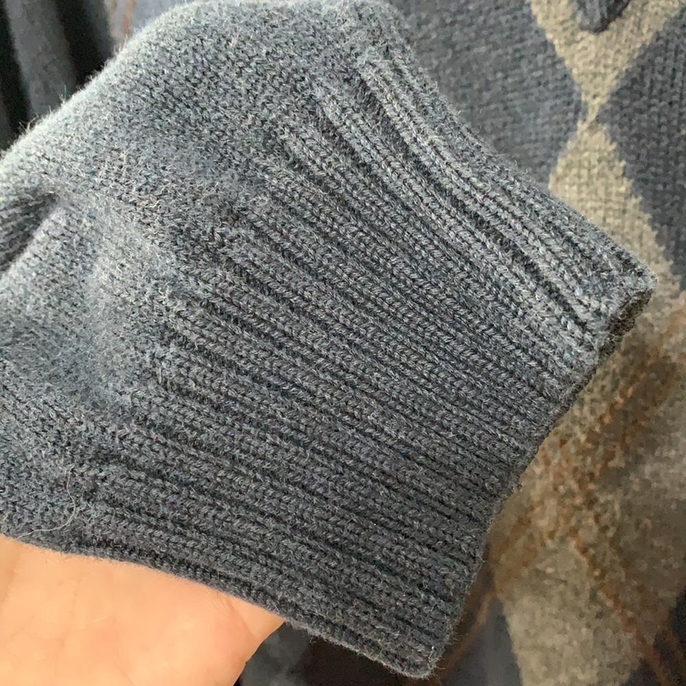 Alex Cannon 1/4 Zip Black Blue Tan Diamond Argyle Knit Pullover Cotton Sweater M - Picture 11 of 17
